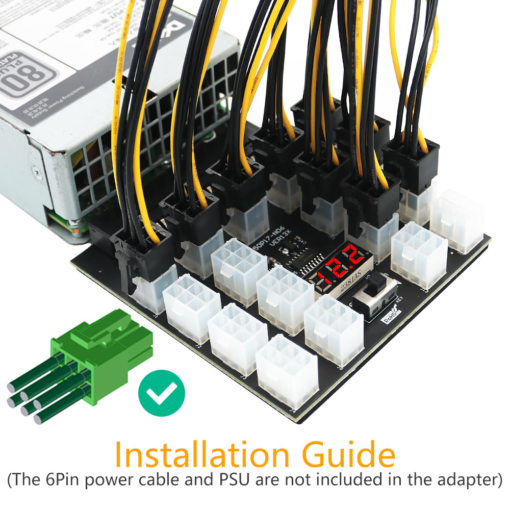 PCI-E 12V 50Pin to ATX 17 x 6P - 2400W Server Psu Breakout Board recension och pris
