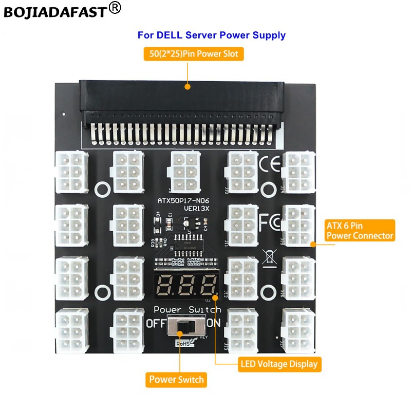 17 Ports PCI-E 6Pin Connector  - 2400W Server Psu Breakout Board recension och pris